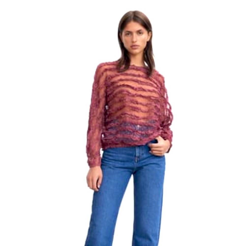 Zara Ruffled Tulle Blouse Purple Size XS